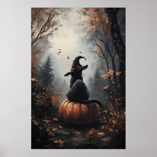 Impression de chat Halloween, chapeau de sorcière,