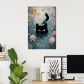 Impression de chat noir de nénuphar, chat dans l'e (Bureau à domicile)