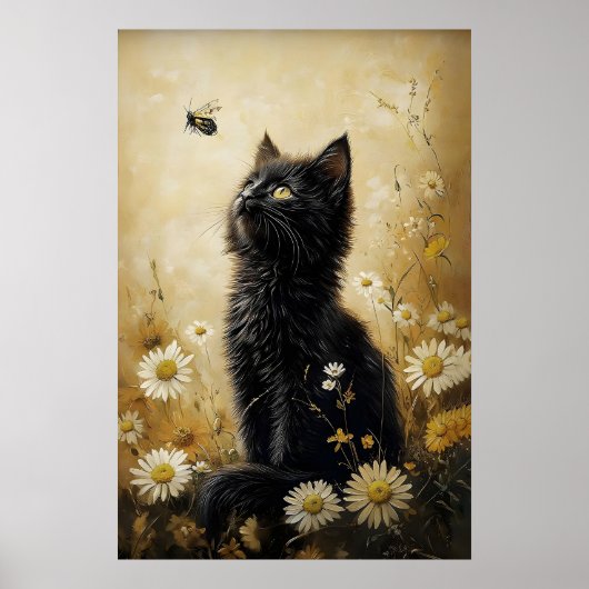 Impression de chat noir fleuri, affiche vintage de (Devant)