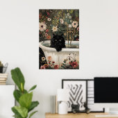 Impression de chat noir floral pour salle de bain, (Bureau à domicile)