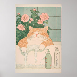 Impression de chat Ukiyo-e Chat roux drôle dans un
