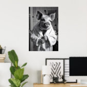 Impression de cochon drôle en robe de bain, humour (Bureau à domicile)