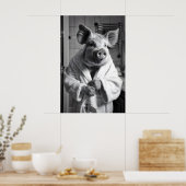 Impression de cochon drôle en robe de bain, humour (Cuisine)