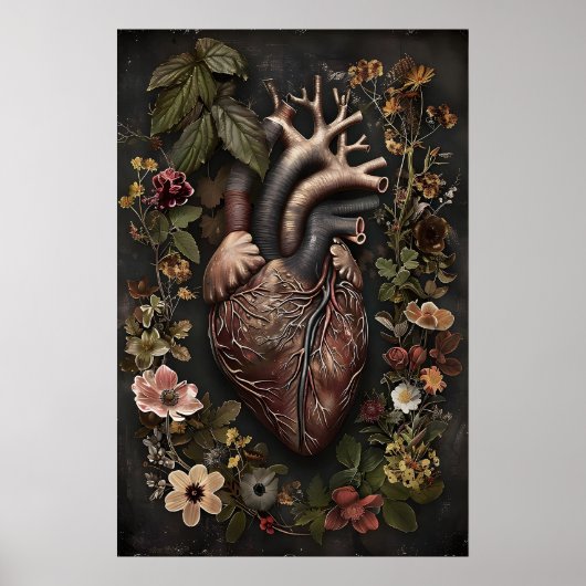 Impression de cœur et de fleurs anatomiques, Dark (Devant)