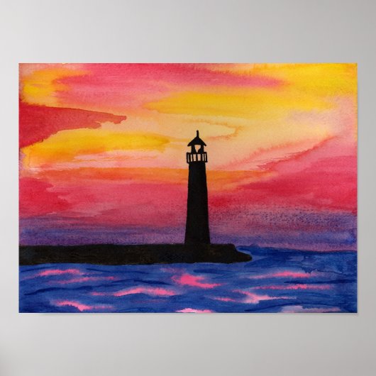 Impression de couleur d'aquarelle du phare (Devant)
