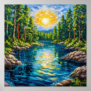 Impression de décoration de lac boisé Paysage de n