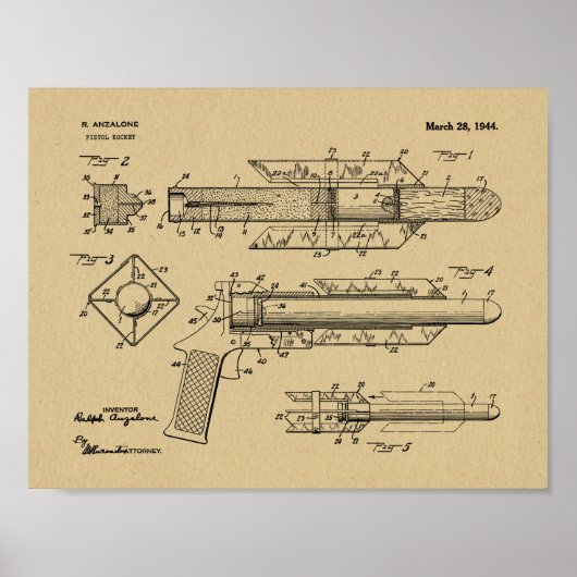 Impression de dessin d'art Pistol Rocket en 1944 (Devant)