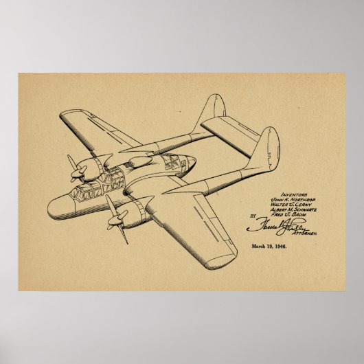 Impression de dessin d'avion Vintage 1946 (Devant)