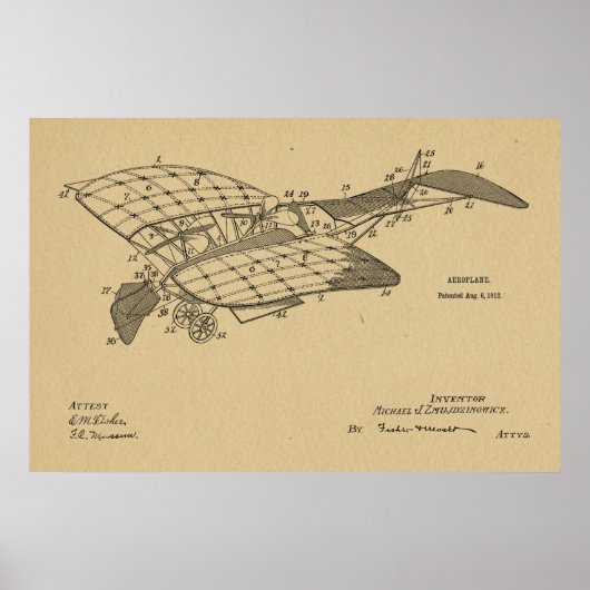 Impression de dessin de brevet d'avion de 1912 (Devant)