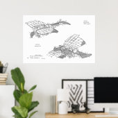 Impression de dessin de brevet d'avion de 1912 (Bureau à domicile)