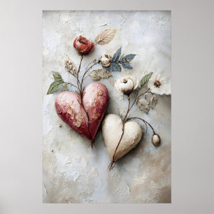 Impression de deux cœurs floraux, cœur romantique