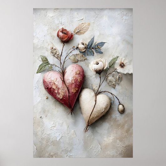 Impression de deux cœurs floraux, cœur romantique (Devant)