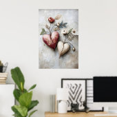Impression de deux cœurs floraux, cœur romantique (Bureau à domicile)