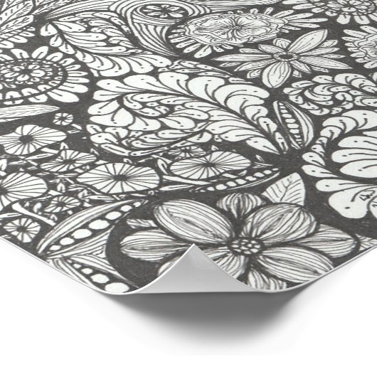 Impression de doodle noir et blanc 8x8in. Blanc no (Coin)