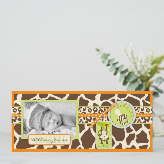 Impression de faire-part de naissance Safari Singe (Debout devant)