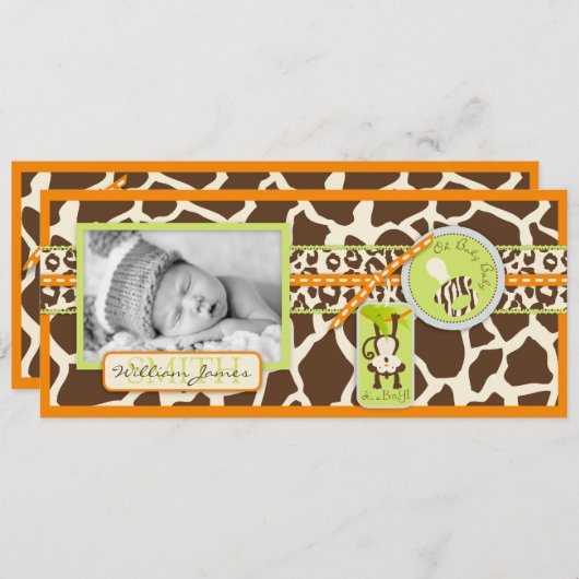 Impression de faire-part de naissance Safari Singe (Devant / Derrière)