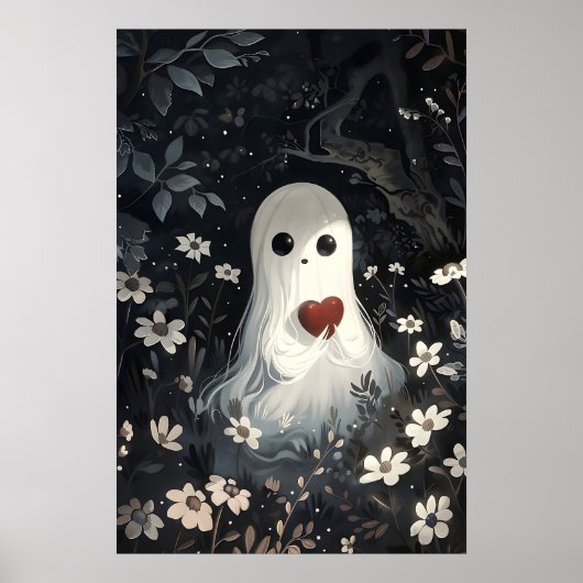 Impression de fantôme tenant un cœur dans les bois (Devant)