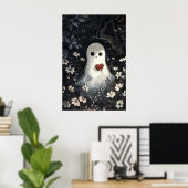 Impression de fantôme tenant un cœur dans les bois (Bureau à domicile)