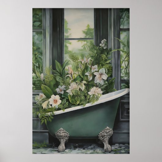 Impression de fleurs de baignoire verte, botanique (Devant)