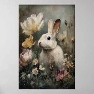 Impression de fleurs de lapin de Pâques antique