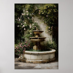 Impression de fontaine de jardin en pierre ancienn