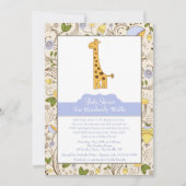 Impression de girafe sur invitation bleue (Devant)