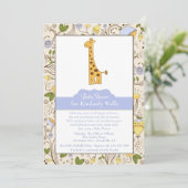 Impression de girafe sur invitation bleue (Debout devant)