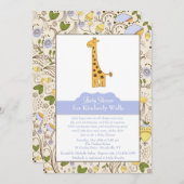 Impression de girafe sur invitation bleue (Devant / Derrière)