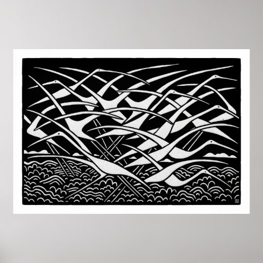 Impression de grand linogravure de migration (Devant)