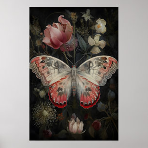 Impression de jardin de fleurs papillon, mur Dark