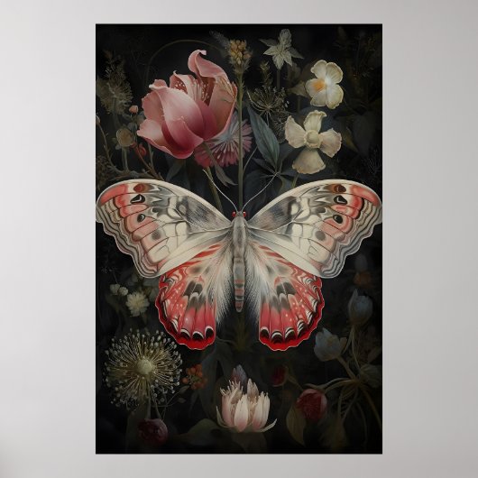 Impression de jardin de fleurs papillon, mur Dark  (Devant)