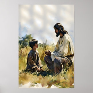 Impression de Jésus et d'un petit garçon discutant