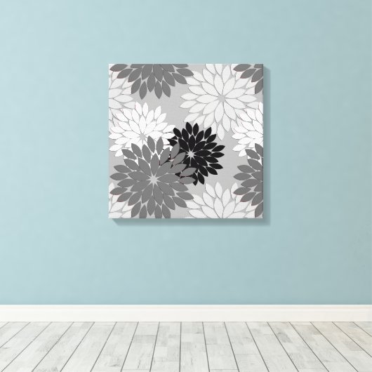 Impression de kimono floral moderne, gris, noir et (Insitu (Plancher de Bois))