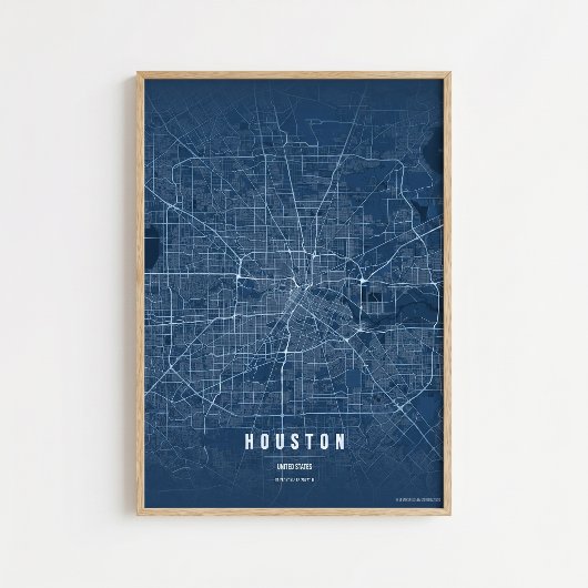 Impression de la carte bleue de Houston Poster d'a