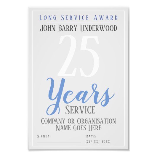 Impression de la photo du certificat de service lo (Devant)