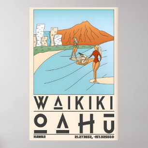 Impression de la plage de Waikīkī, scène de surf e