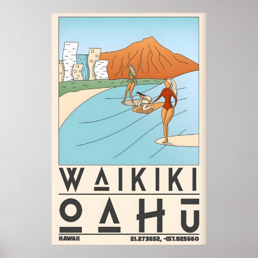 Impression de la plage de Waikīkī, scène de surf e (Devant)