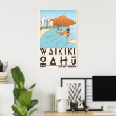 Impression de la plage de Waikīkī, scène de surf e (Bureau à domicile)