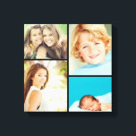 Impression de la toile Collage de photos de famill<br><div class="desc">Belle impression murale en toile personnalisée avec 4 de vos photos de famille personnalisées disposées dans un montage photo en grille carré. Ajoutez vos photos de famille préférées et créez une belle impression d'art en toile de conservation. Cliquez sur Customiser pour déplacer des photos, ajouter du texte et customiser des...</div>