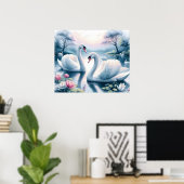 Impression de l'affiche - Les cygnes dans un étang (Bureau à domicile)