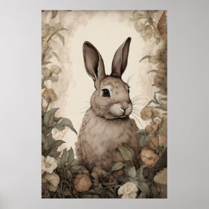 Impression de lapin aux fleurs, lièvre rustique co