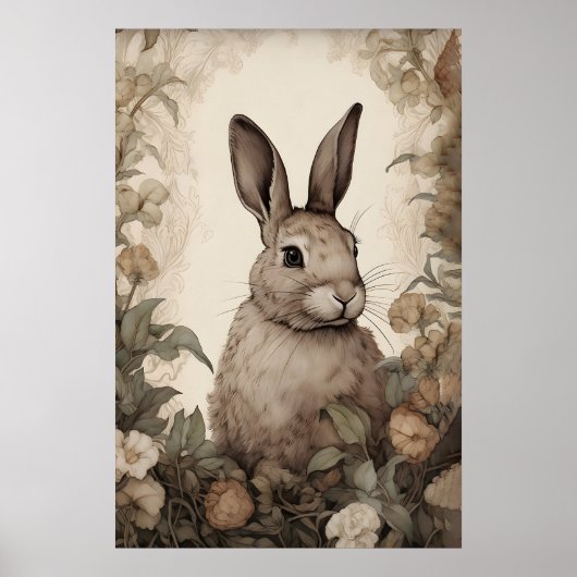 Impression de lapin aux fleurs, lièvre rustique co (Devant)