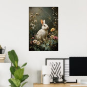 Impression de lapin de fleurs antiques, lapin de f (Bureau à domicile)