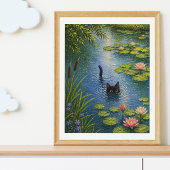 Impression de l'art du chat aux nénuphars inspiré