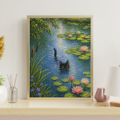 Impression de l'art du chat aux nénuphars inspiré