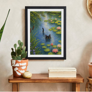 Impression de l'art du chat aux nénuphars inspiré