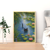 Impression de l'art du chat aux nénuphars inspiré