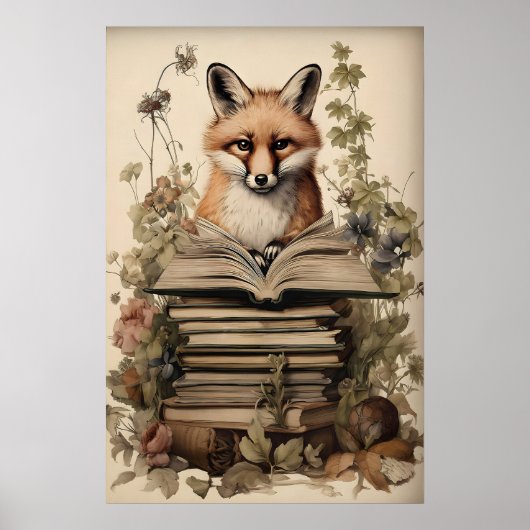 Impression de lecture de renard boho, floral vinta (Devant)