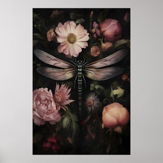 Impression de libellule Dark Academia, jardin flor (Devant)