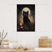 Impression de lune de chat noir floral, chat de fl (Cuisine)